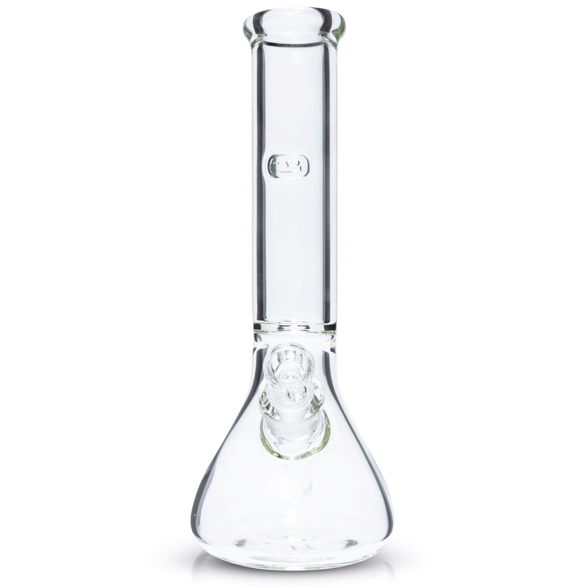 A front view of the 12-inch The Original Tank Beaker, showcasing its clear glass construction and classic beaker shape.