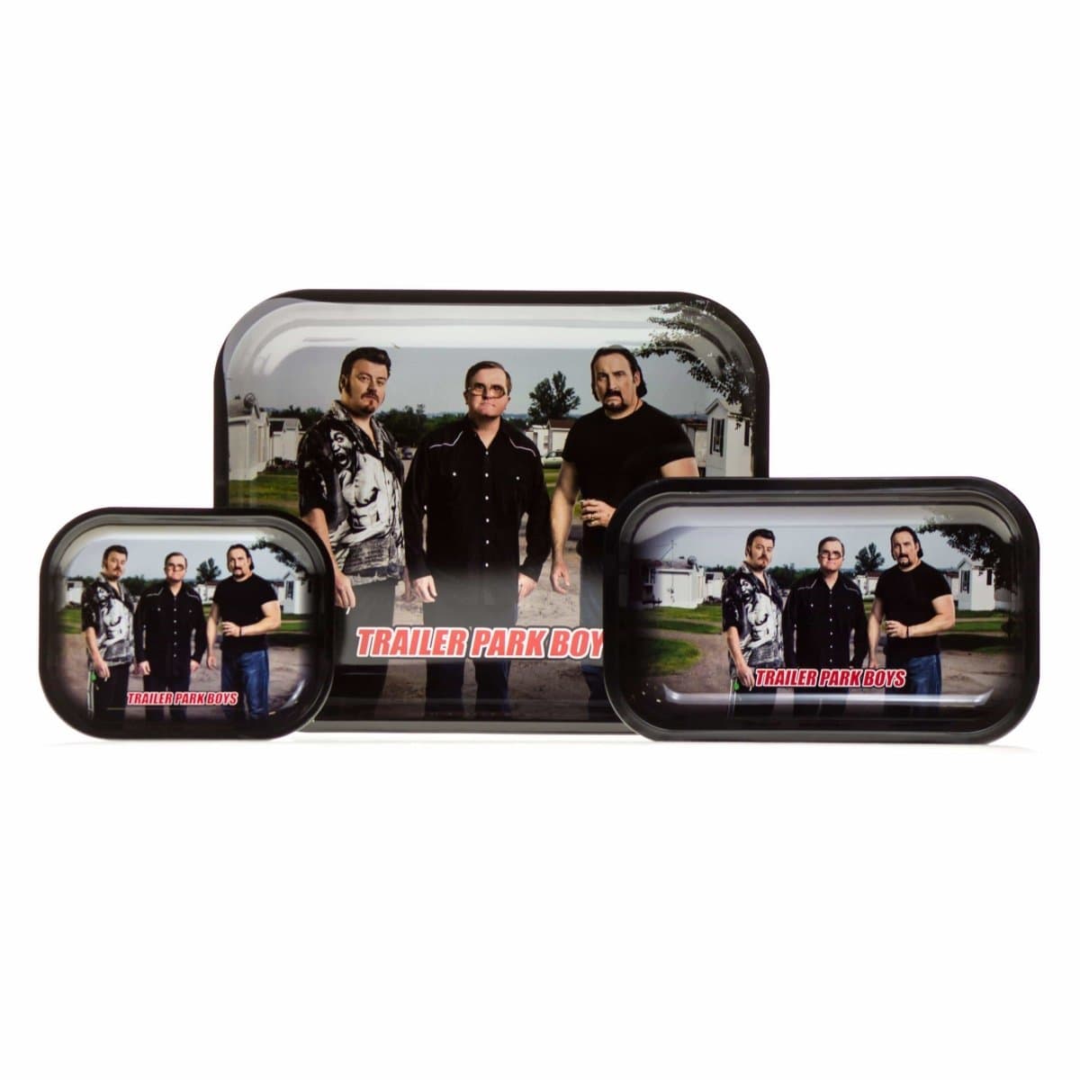 Front view of the Classic Rolling Tray featuring a black background with three characters from the show.