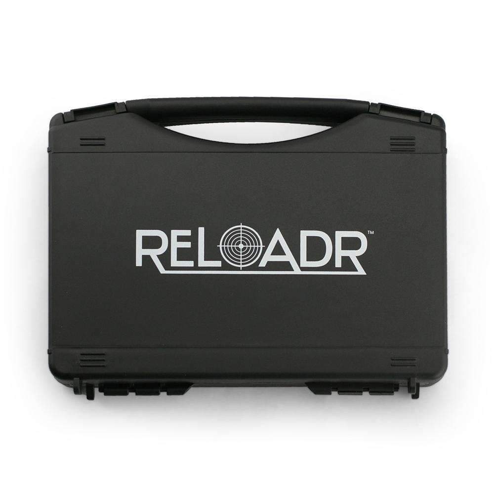 Front view of the SHARPSHOOTER Digital Reloading Scale, encased in a black protective carrying case.