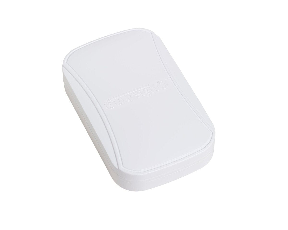 Front view of the Truweigh Flex Mini Scale, a compact, white digital scale shown against a plain white background.