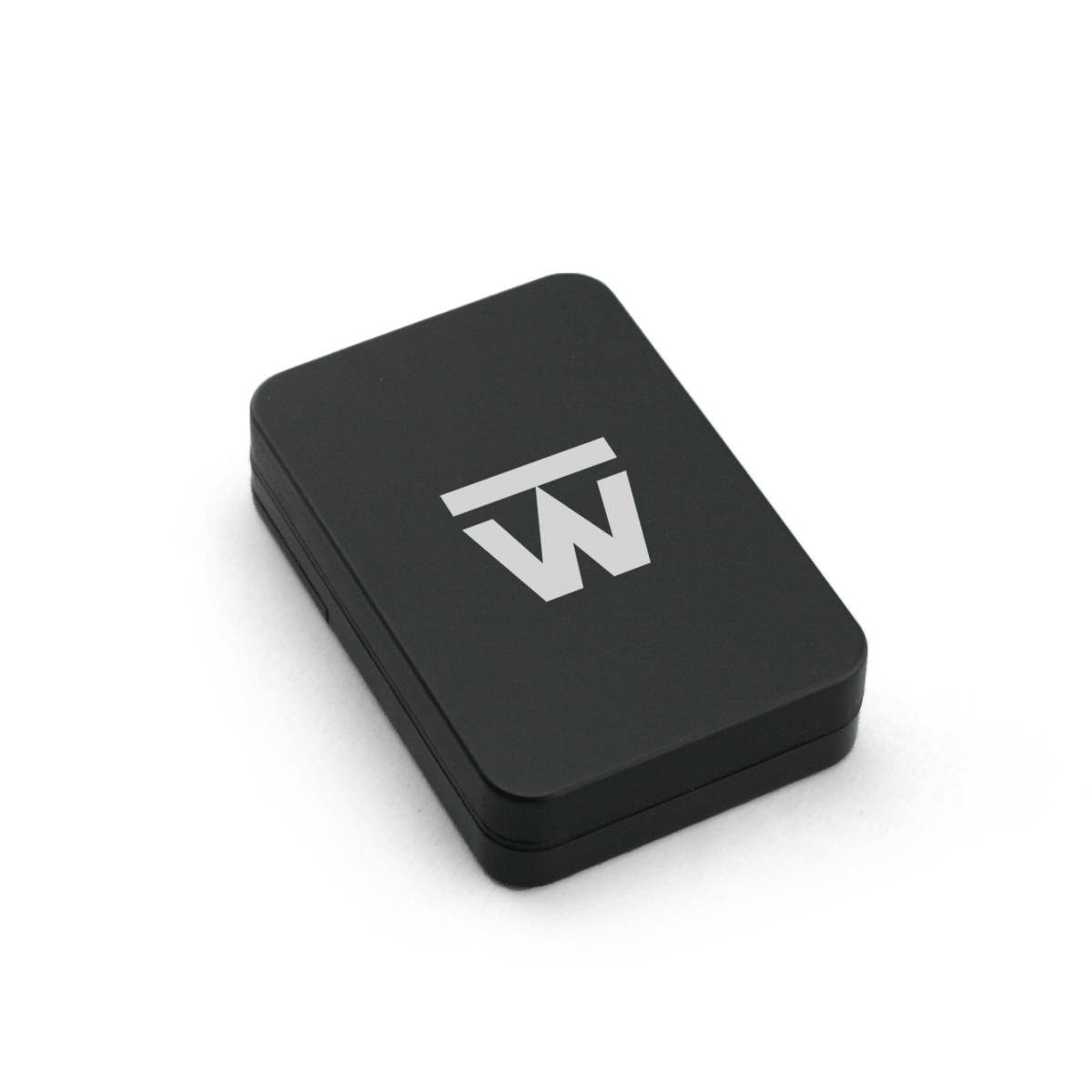 A top-down view of the Truweigh Gauge Scale, featuring a sleek, black rectangular design.