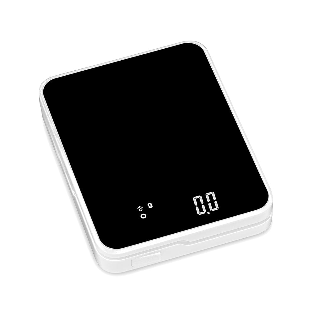 Front view of the Truweigh Storm Mini Scale 200G X 0.01G, displaying a clean, minimalist design on a white surface.