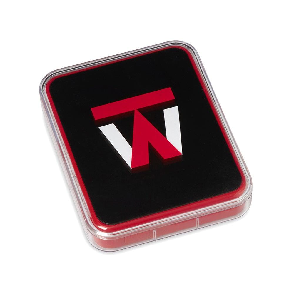 Front view of the Truweigh Storm Mini Scale 200G X 0.01G, showing a closed, rectangular device with a dark surface and red trim.