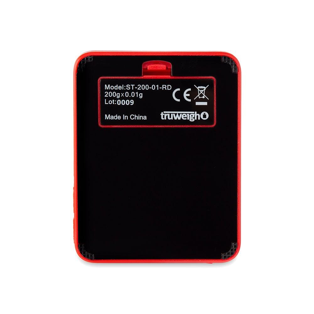 Close-up of the Truweigh Storm Mini Scale 200G X 0.01G, showing the digital display and sleek black finish.