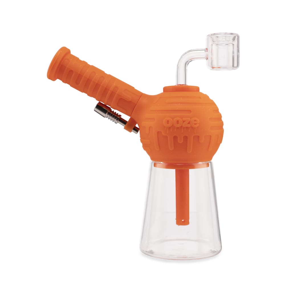 Ooze Dab Rig Orange Burst Ooze Blaster Silicone Glass 4-in-1 Hybrid Water Pipe and Dab Straw
