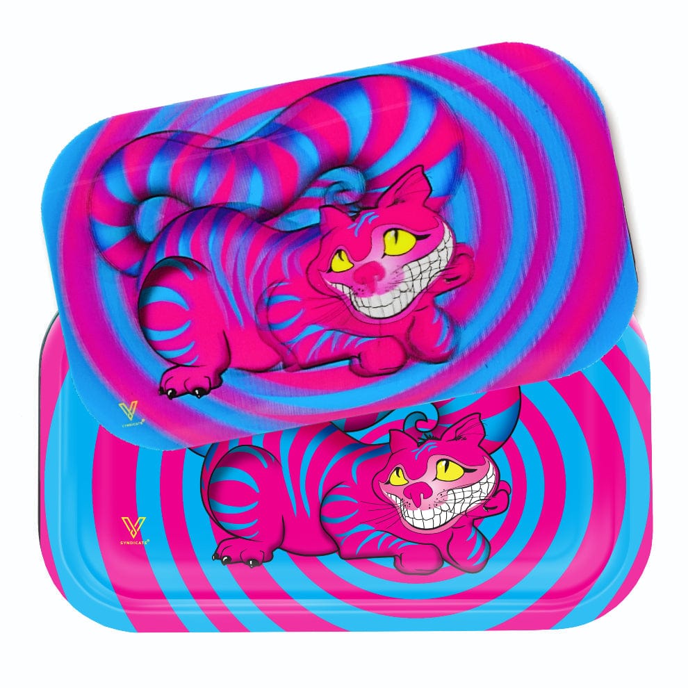Overhead shot of the V-Syndicate Roll-N-Go Tray Bundles featuring a colorful, swirling design with two stacked trays.