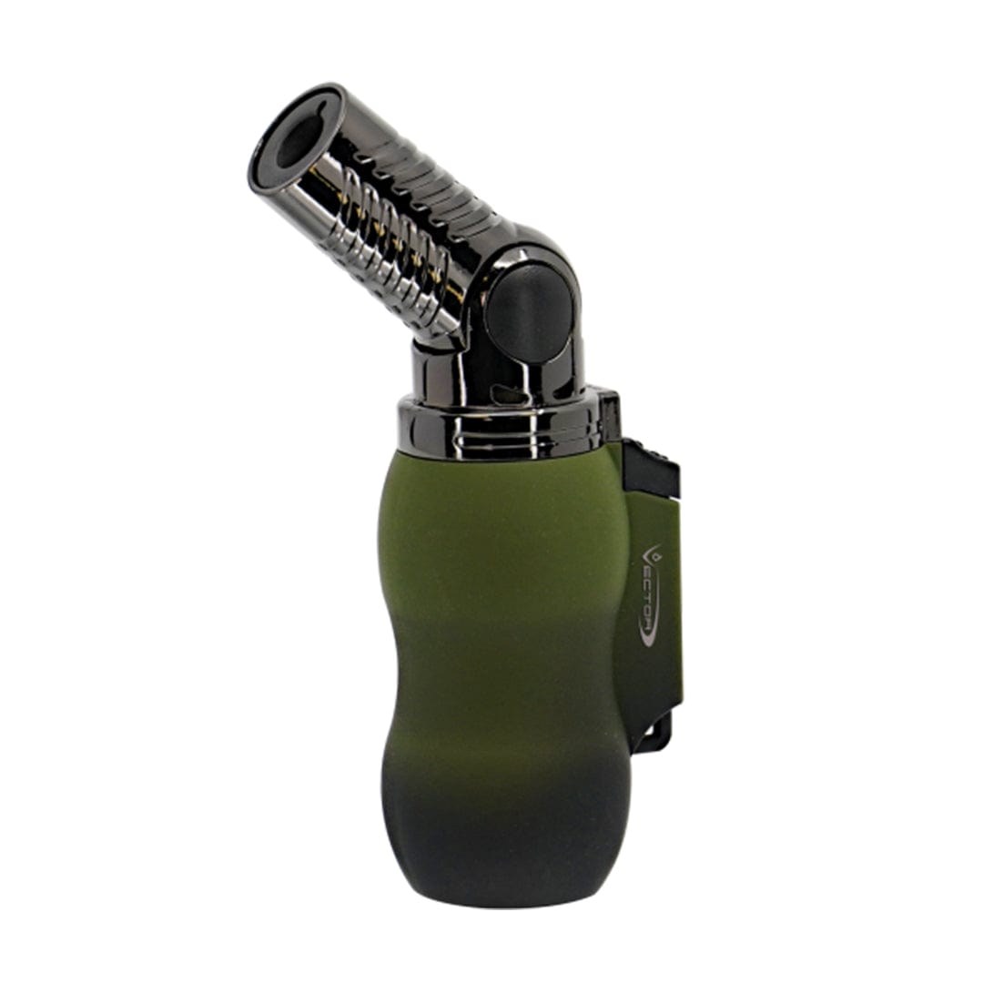 A close-up view of the Vector Vantage Mini Torch with a silver and black finish, angled slightly to show its compact size.