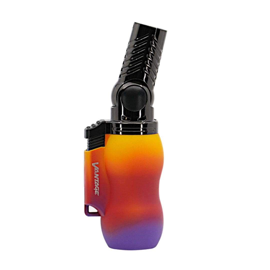 A close-up of the Vector Vantage Mini Torch with a blue and purple gradient, angled against a plain white backdrop.