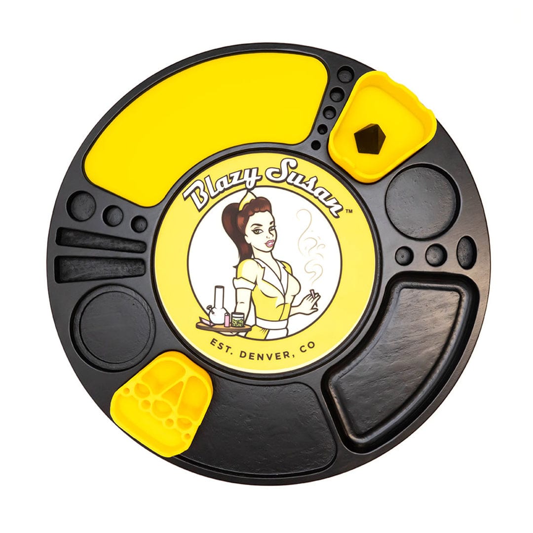 Blazy Susan Black - Yellow Blazy Susan Spinning Rolling Trays