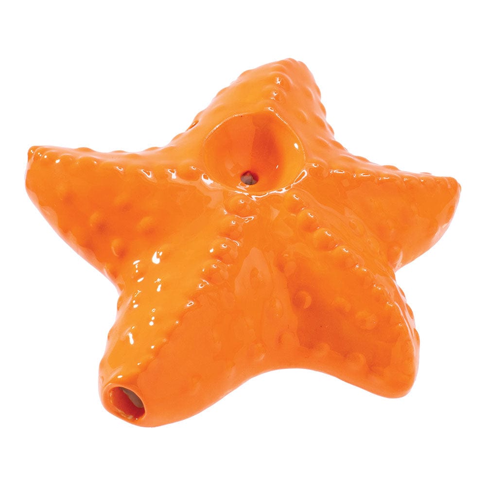 A close-up view of the Starfish Ceramic Hand Pipe, showcasing its textured ceramic surface and unique starfish form.