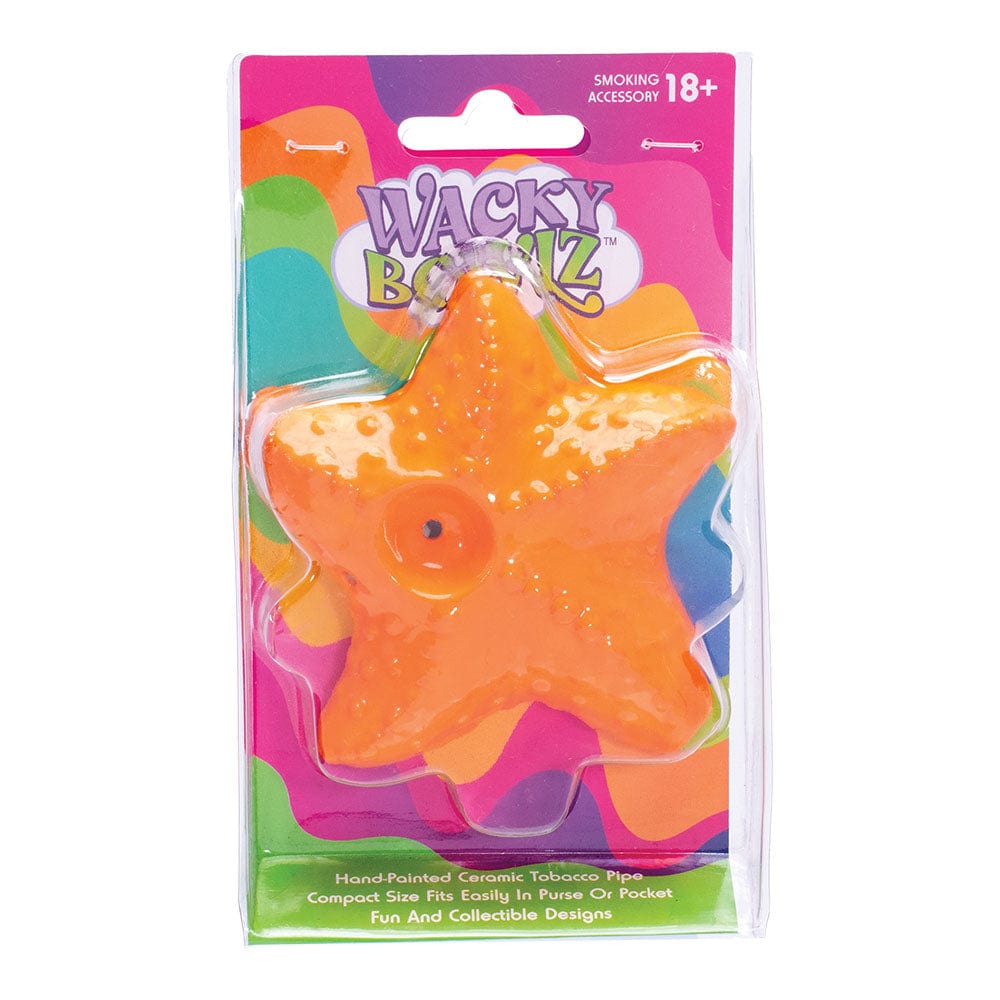 Front view of the Starfish Ceramic Hand Pipe, showing its colorful, sculpted design against a bright white backdrop.