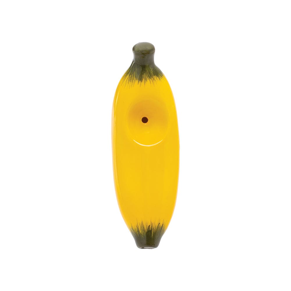 A front view of the Wacky Bowlz Banana Ceramic Hand Pipe, showcasing its yellow ceramic design.