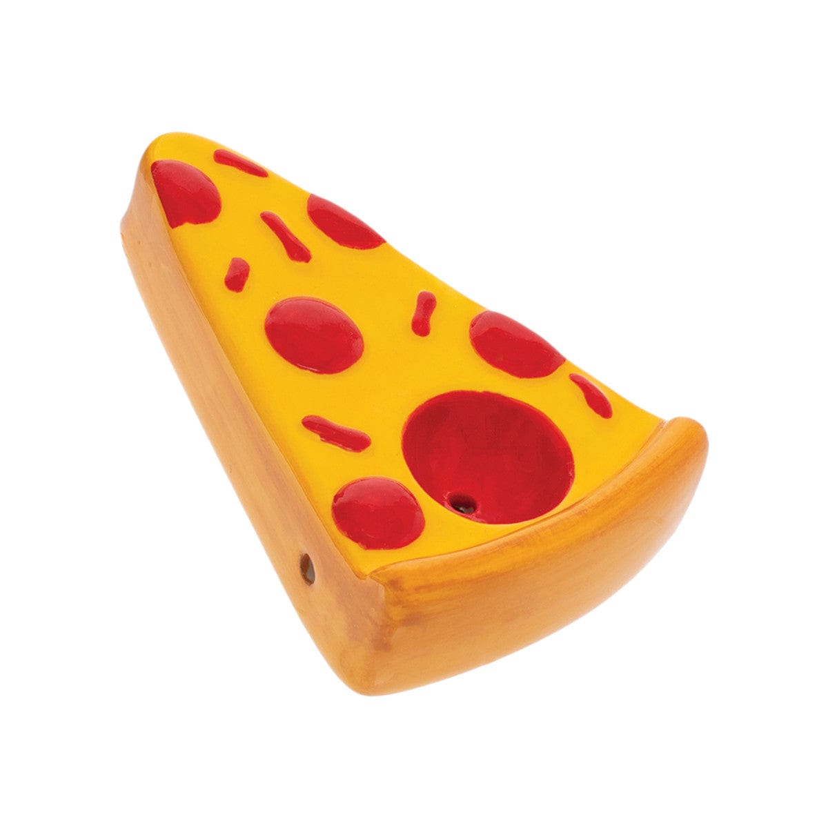 A close-up shows the 3.25" Wacky Bowlz Pizza Ceramic Hand Pipe, designed to resemble a slice of pizza with colorful ceramic details.