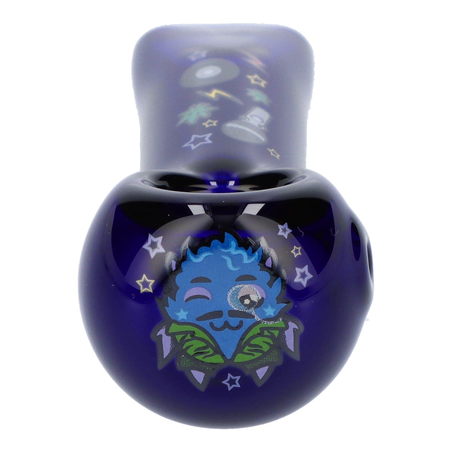 Front view of the 4" Granddaddy Purple hand pipe in dark blue, decorated with white starbursts.