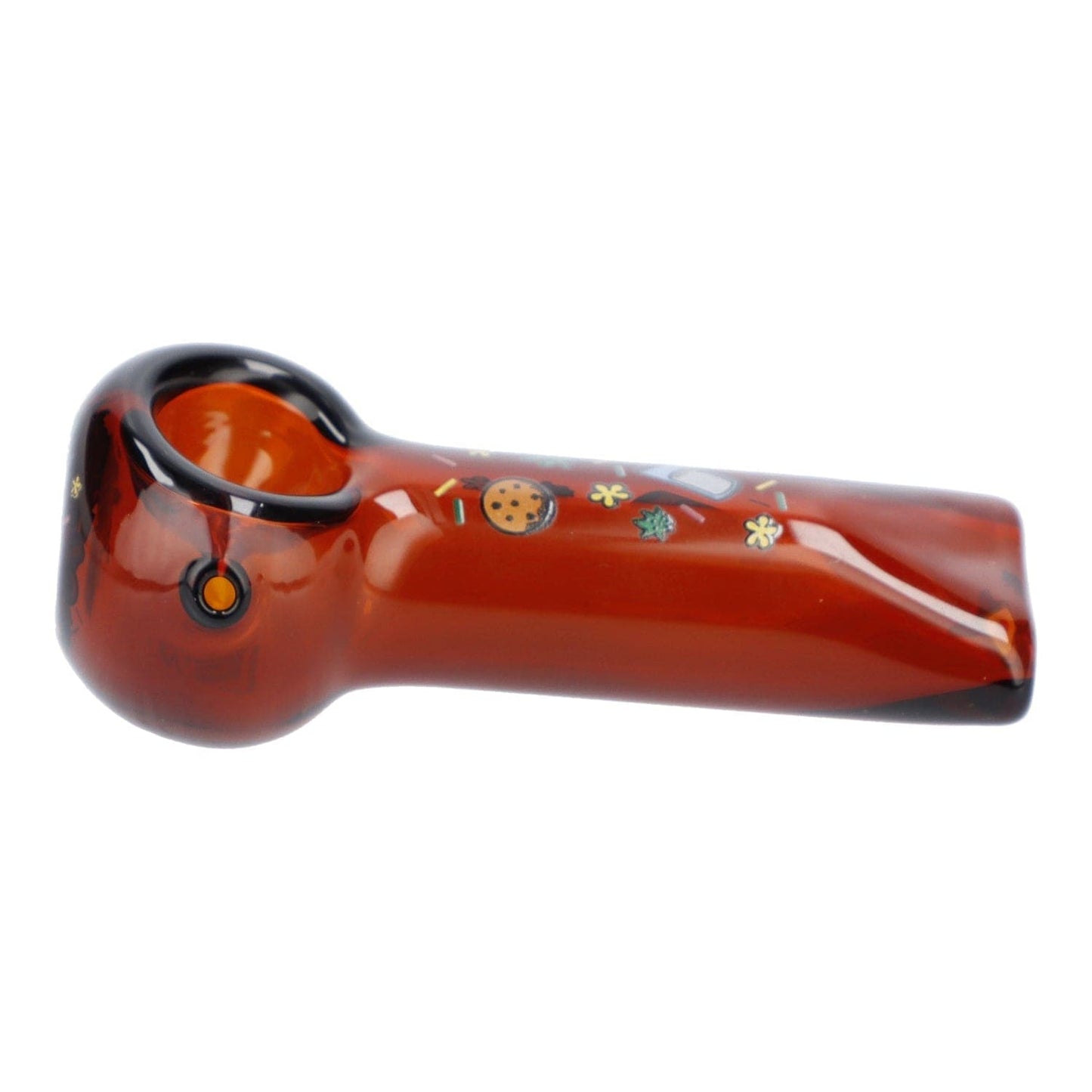 A side view of the 4" GSC Hand Pipe in transparent amber, showcasing its smooth, curved design against a plain white background.