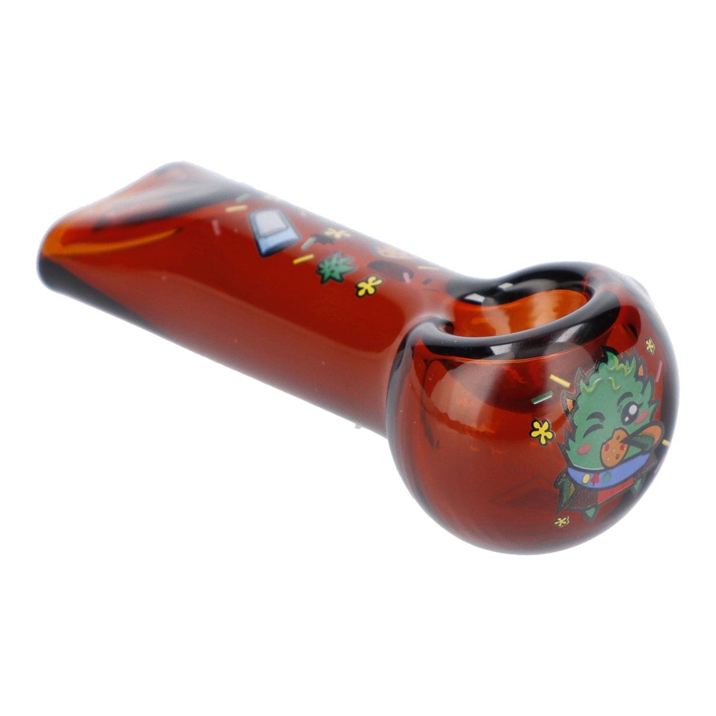 A transparent amber “4” GSC Hand Pipe is displayed in a side view, showing its curved shape and clear glass construction.