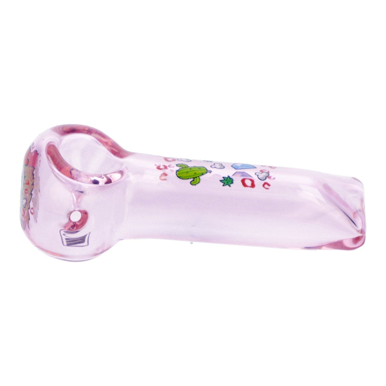 A front view of the 4" Pink Kush Hand Pipe – Transparent Pink, showcasing its clear pink glass construction.