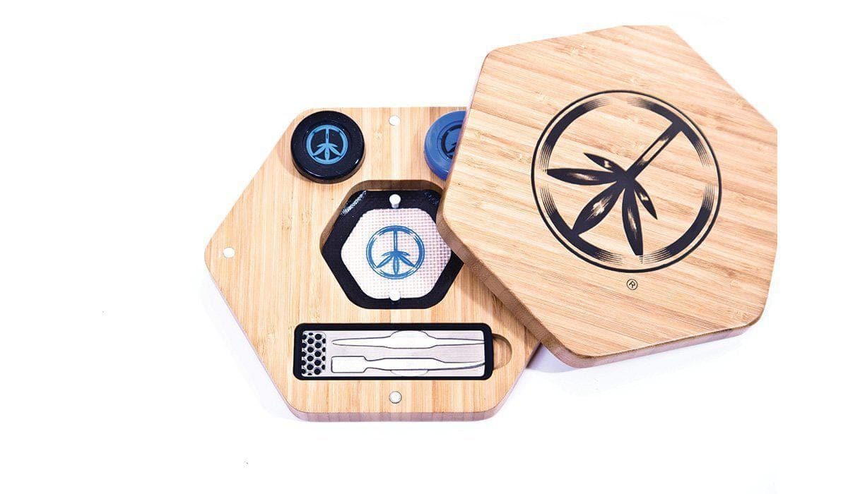 Overhead view of the Bamboo Trays, showcasing a wooden tray with compartments for holding small accessories.