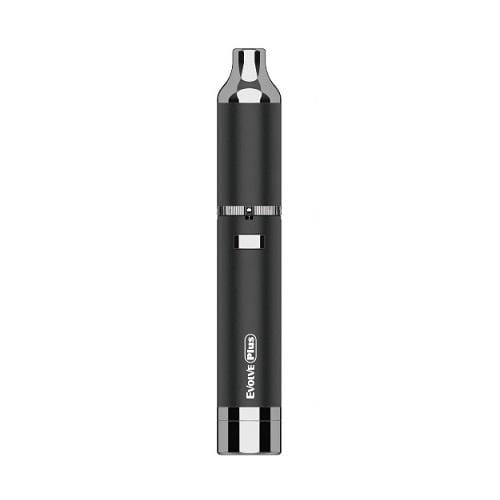 Front view of the Yocan Evolve Plus Vaporizer, a sleek, cylindrical device with a metallic finish and minimalist design.