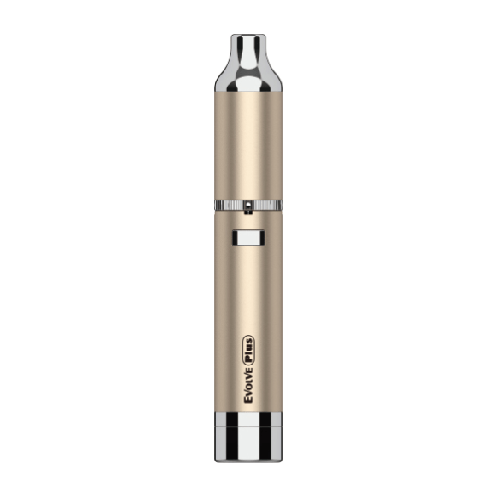 Front view of the Yocan Evolve Plus Vaporizer, a sleek, metallic pen-style device with a subtle, textured grip.