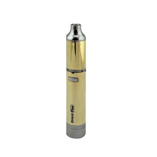 Front view of the Yocan Evolve Plus Vaporizer, a gold pen-shaped device with a simple, cylindrical design.