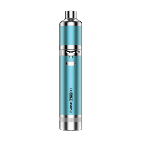 Front view of the Yocan Evolve Plus XL vaporizer, displaying a sleek, silver design against a plain white background.
