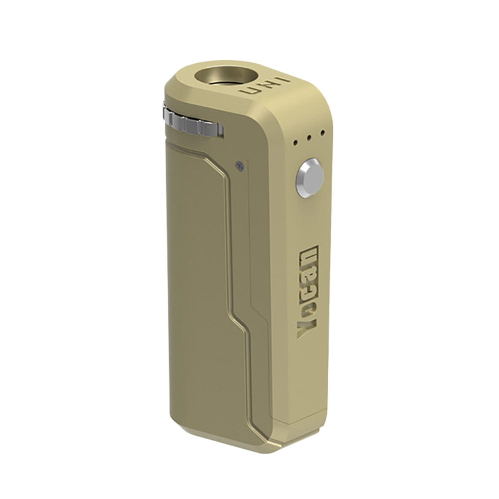 Front view of the Yocan UNI Portable Box Mod, a compact, rectangular device with a matte finish and subtle branding.