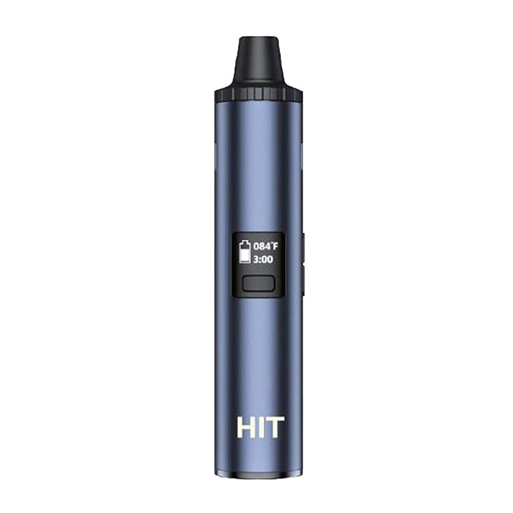 Front view of the Yocan Hit Dry Herb Vaporizer, a sleek, silver device with a minimalist design against a plain white background.